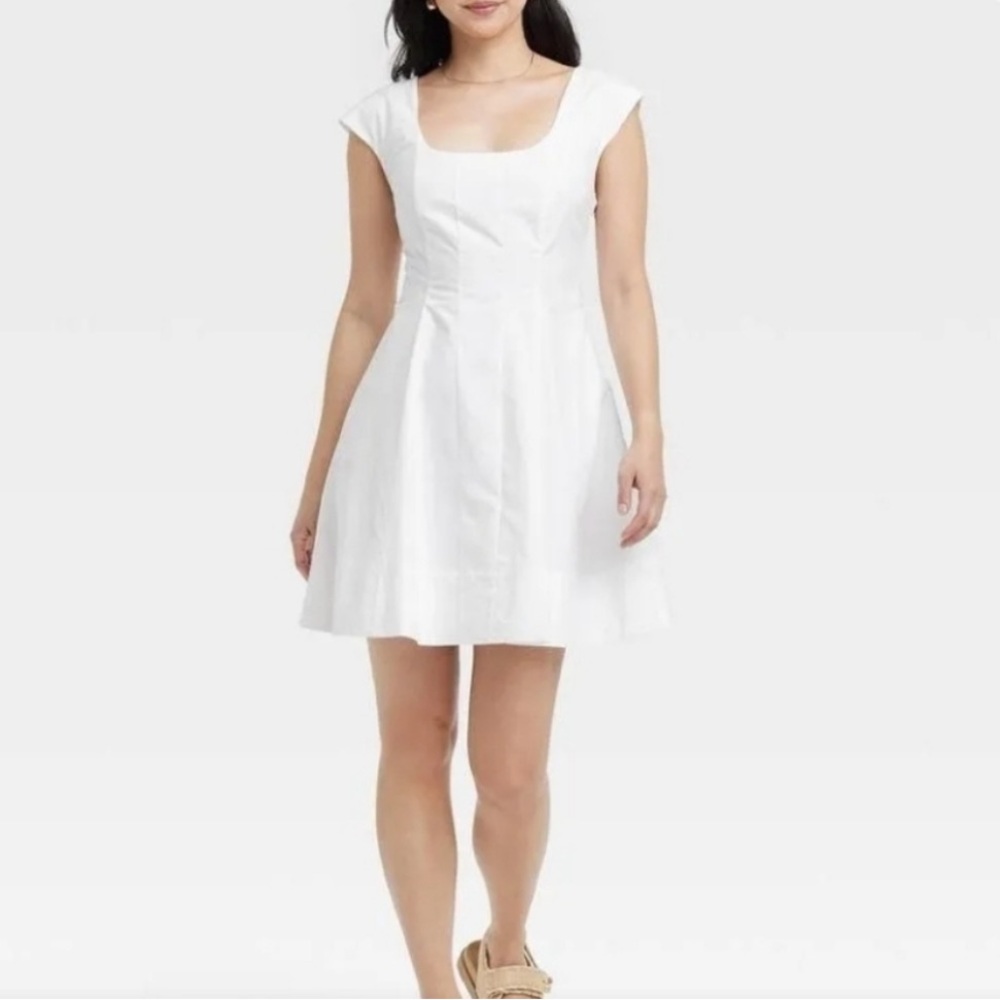 a new day White Square-Neck Fit & Flare cotton Mini Dress 4